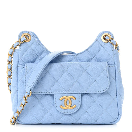 Chanel Caviar Quilted Small Wavy CC Hobo – Light Blue - Zeuskicks