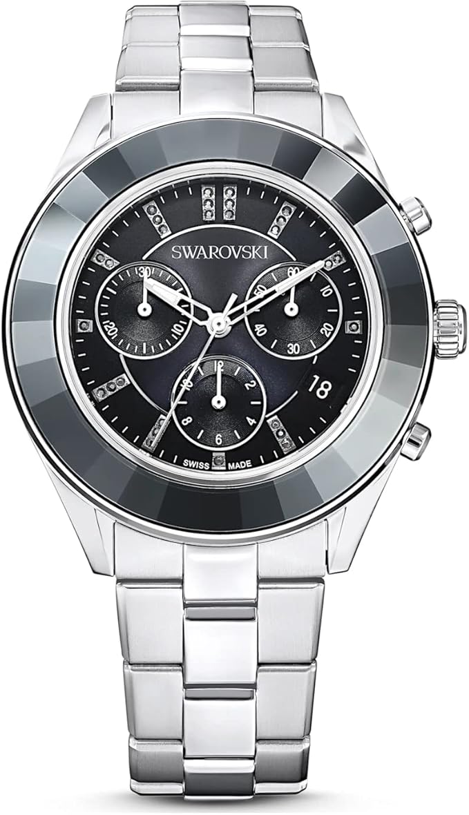 Swarovski Octea lux sport watch, Metal bracelet, Black, Stainless Steel — product photo (5610520)