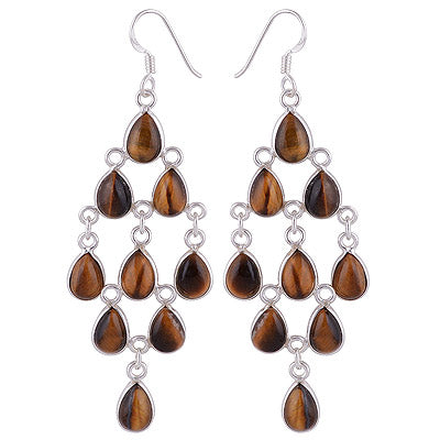 925 Sterling Silver Tiger's Eye Earrings - R2200002-601