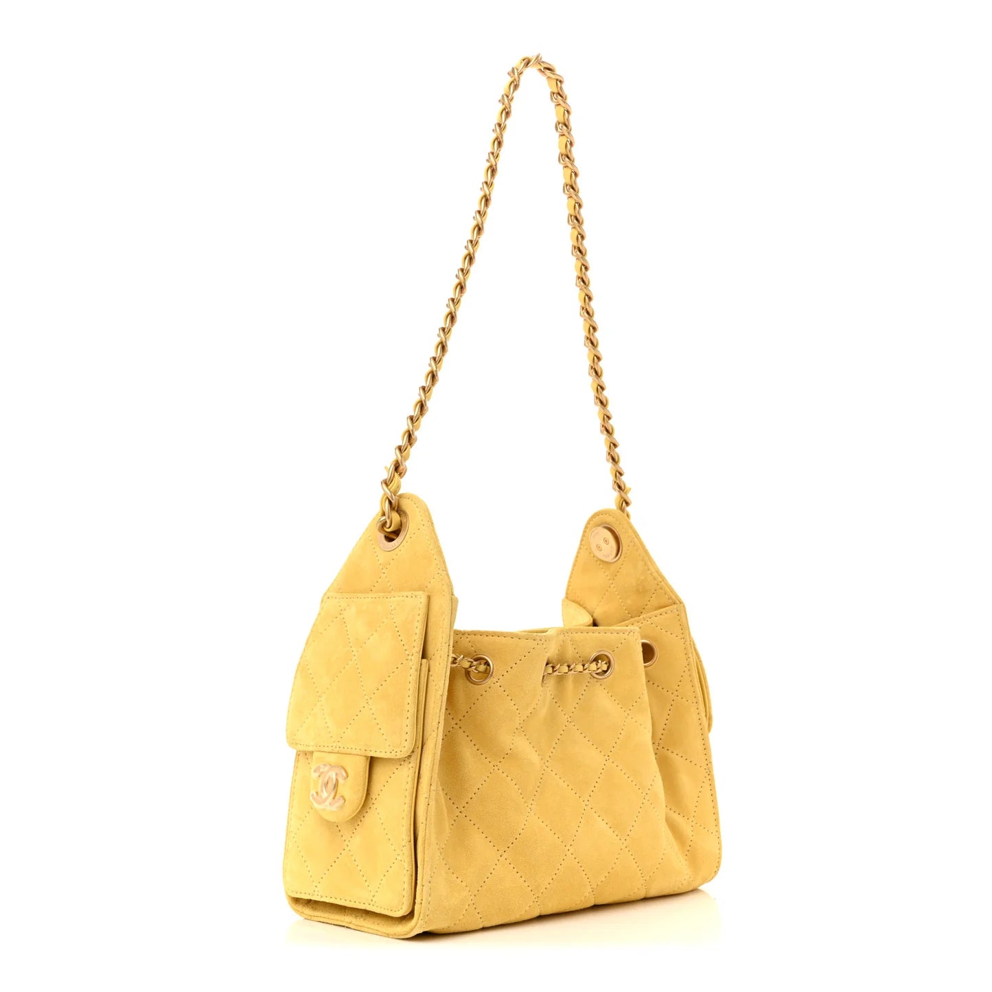 Chanel Mini 25 Handbag – Quilted Suede in Yellow with Aged Gold Hardware - Zeuskicks