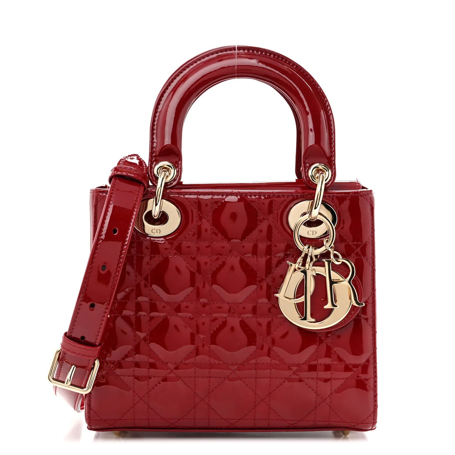 Christian Dior Small Lady Dior – Patent Cannage Cherry Red with Gold Hardware