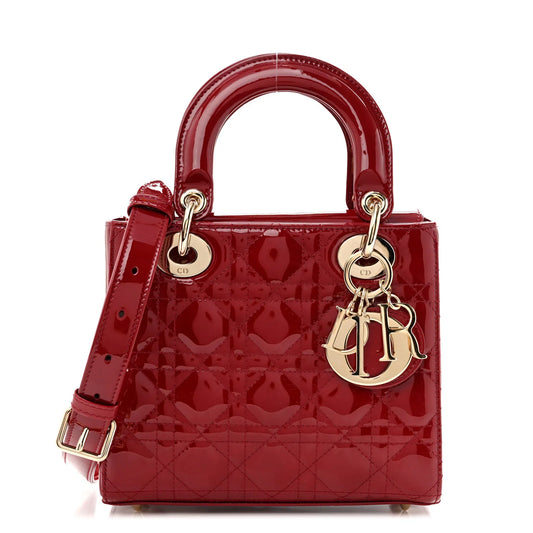 Christian Dior Small Lady Dior – Patent Cannage Cherry Red with Gold Hardware