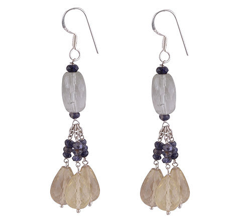 925 Sterling Silver Green Amethyst Iolite Lemon Earrings - R3500178-55