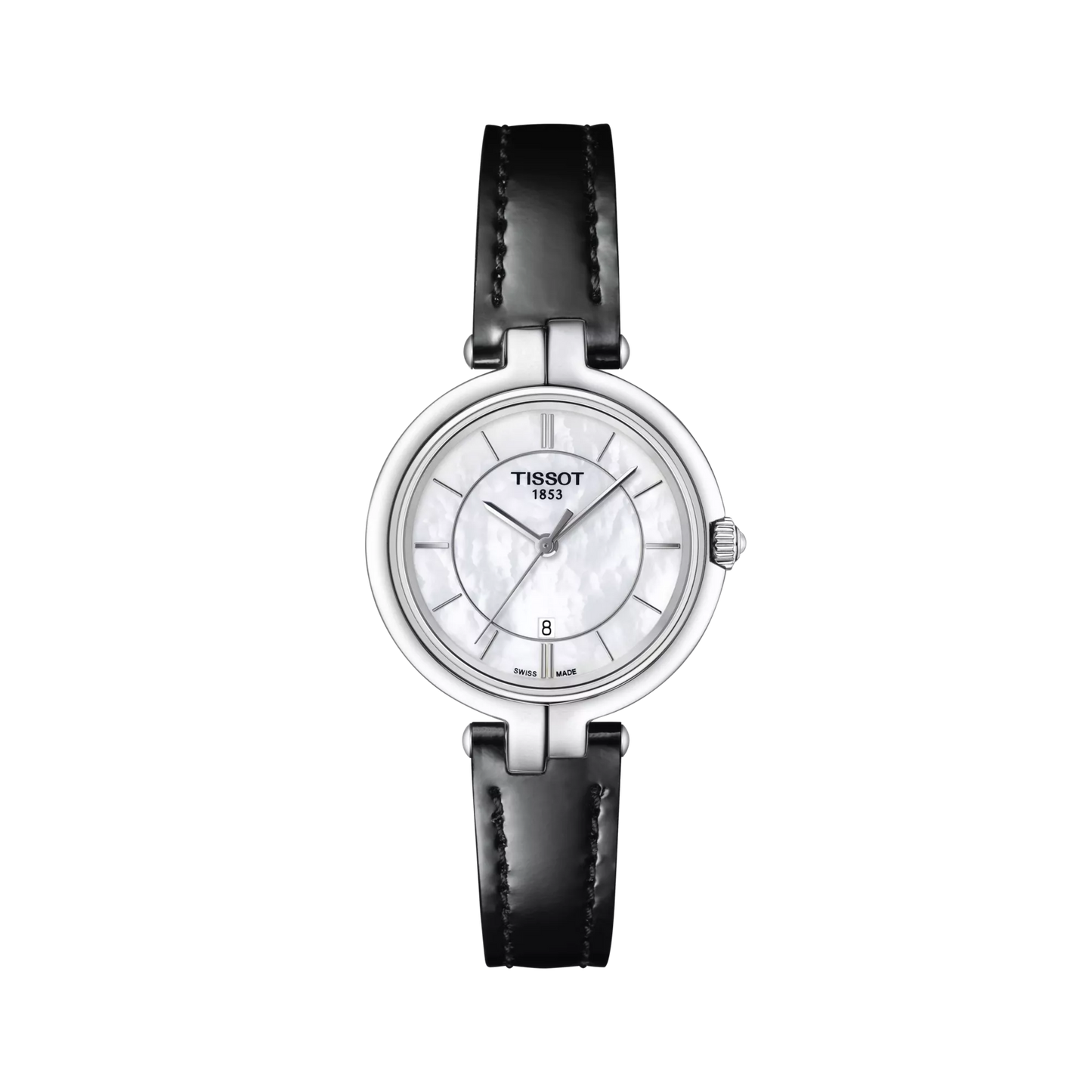 Tissot Flamingo 30mm T094.210.16.111.00 Women’s Quartz White Mother-of-Pearl Dial Black Leather Strap Watch - Zeuskicks