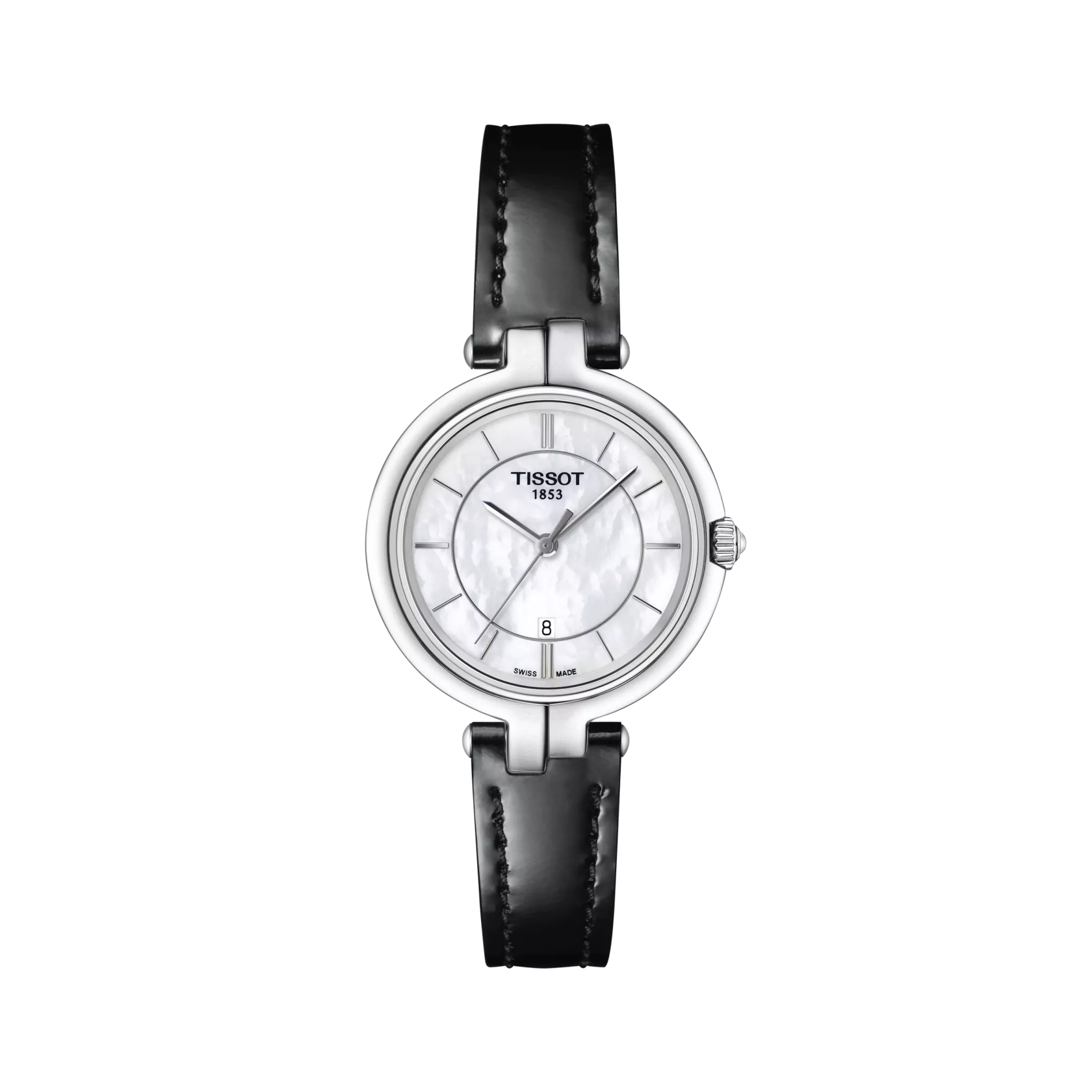 Tissot Flamingo 30mm T094.210.16.111.00 Women’s Quartz White Mother-of-Pearl Dial Black Leather Strap Watch - Zeuskicks