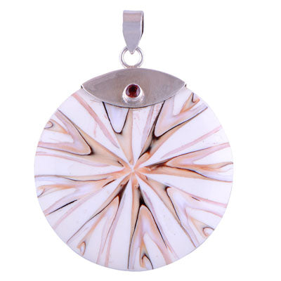 Shell, Garnet 925 Sterling Silver Pendant - R100712-28