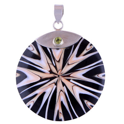 Shell, Peridot 925 Sterling Silver Pendant - R100712-11