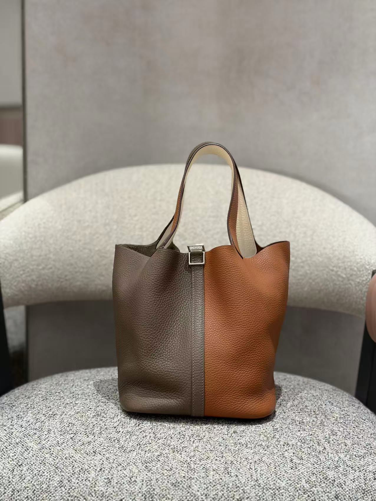 Hermès Picotin Lock MM – Clemence Leather in Casaque, Etoupe, and Nata with Palladium Hardware - Zeuskicks