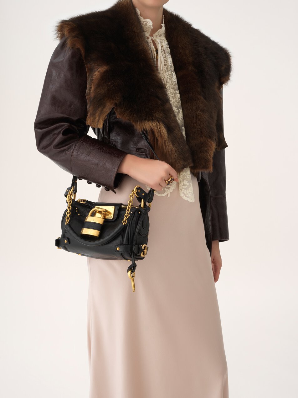 CHLOE Small Paddington chain bag in grained leather Black by CHLOE