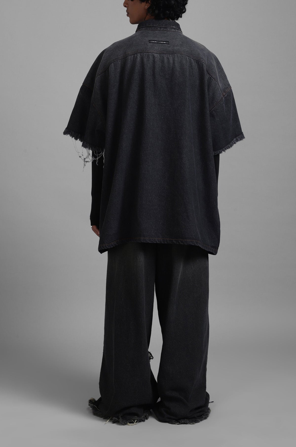 SuperHUEMN Dark Wash Faded Effect Denim Overshirt with Patched Pockets (Black) by HUEMN