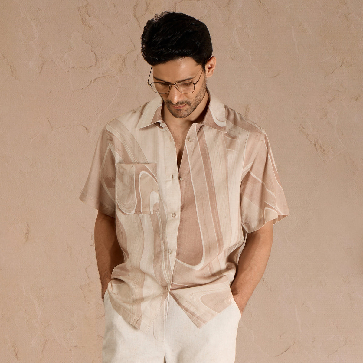 MARBLE PRINT LINEN SHIRT - DUSTY PINK by Warping Theories
