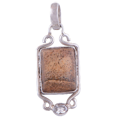 Leopard Jasper, White Cubic Zirconia 925 Sterling Silver Pendant - R100499-1