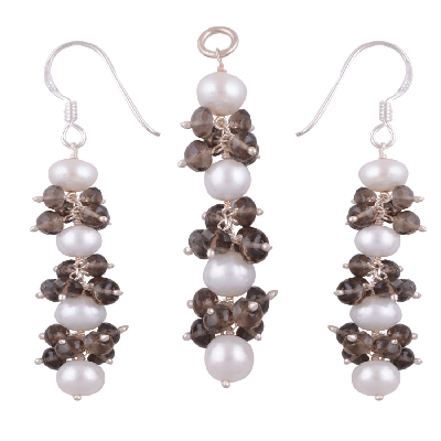 925 Sterling Silver Pearl, Smoky Topaz Pendant Sets - R3600116-46