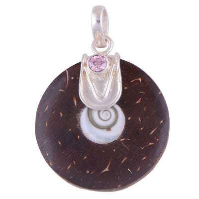 Pink Cubic Zirconia,Shell,Shiva Eye 925 Sterling Silver Pendant - R100893-35
