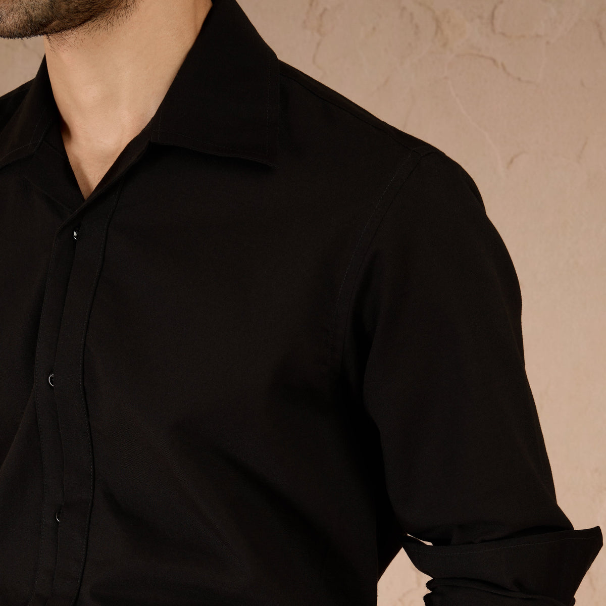 HALF PLACKET COTTON OXFORD SHIRT - BLACK by Warping Theories