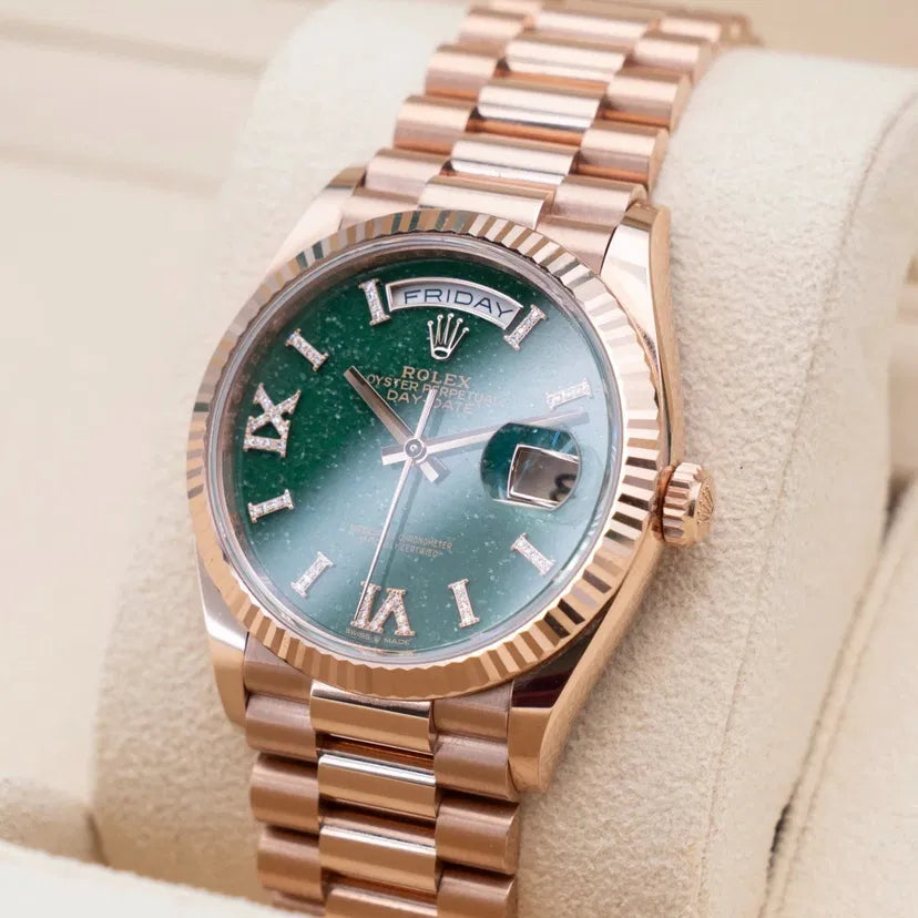 Men’s Rolex Day-Date 36 Ref. 128235 Rose Gold Aventurine Diamond Dial Automatic Watch