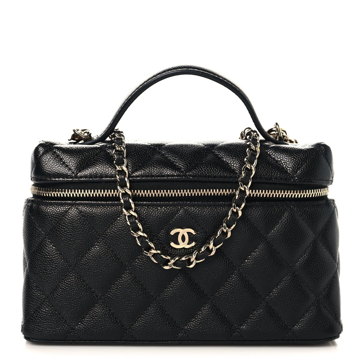 Chanel Caviar Quilted Top Handle Slim Vanity With Chain Black