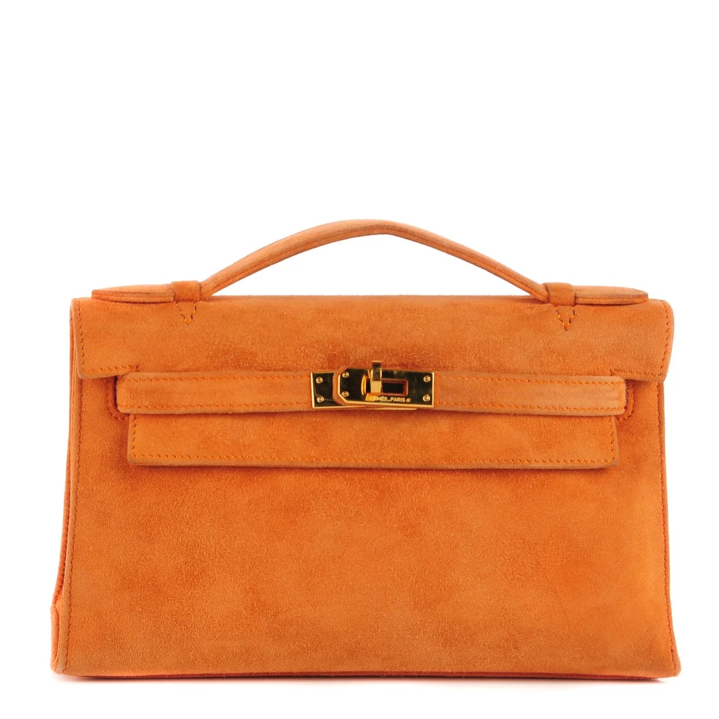 Hermès Kelly Pochette – Veau Doblis Suede in Orange with Gold Hardware - Zeuskicks