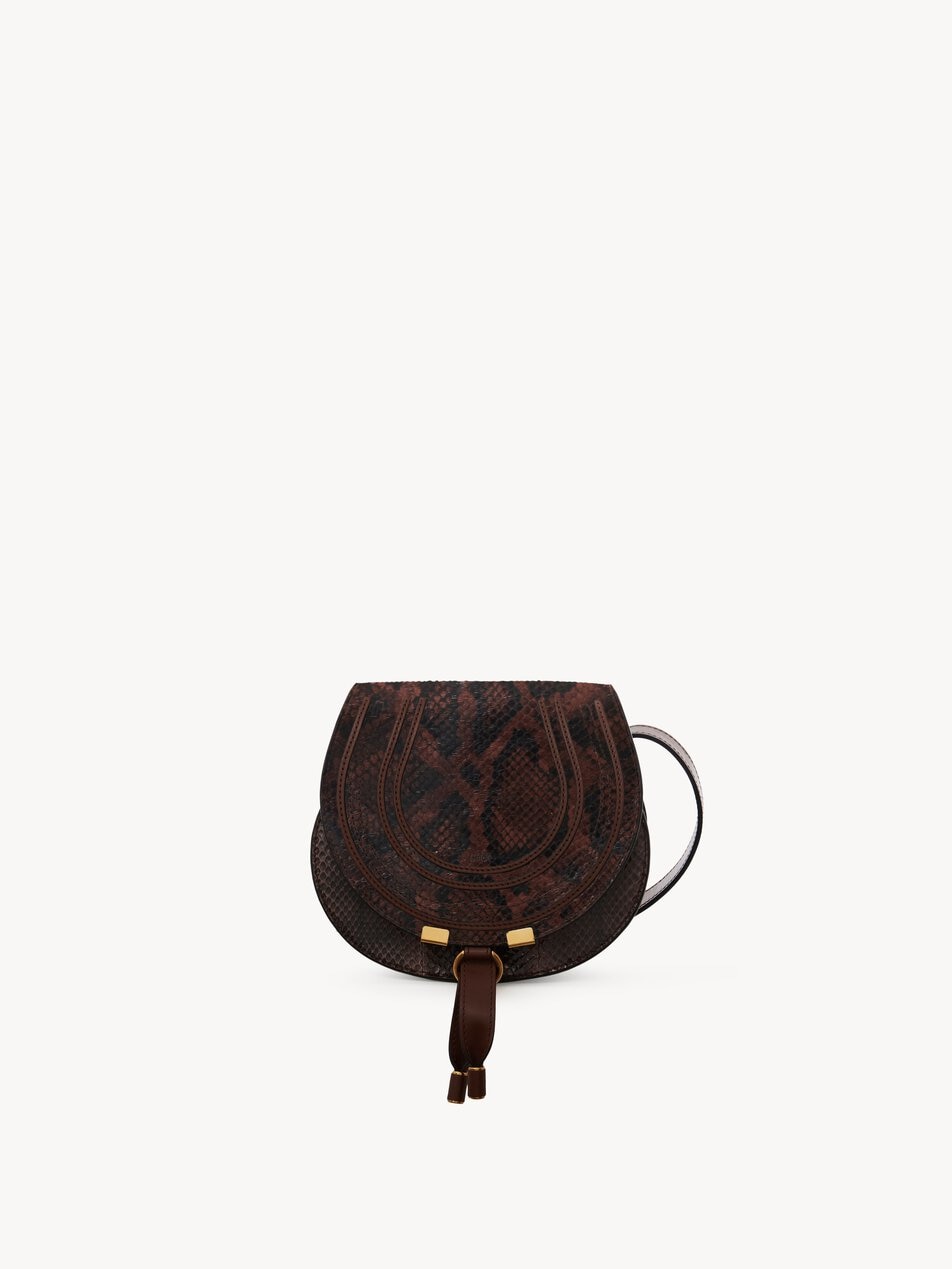 CHLOE Small Marcie saddle bag in python-effect leather Sooty Brown by CHLOE