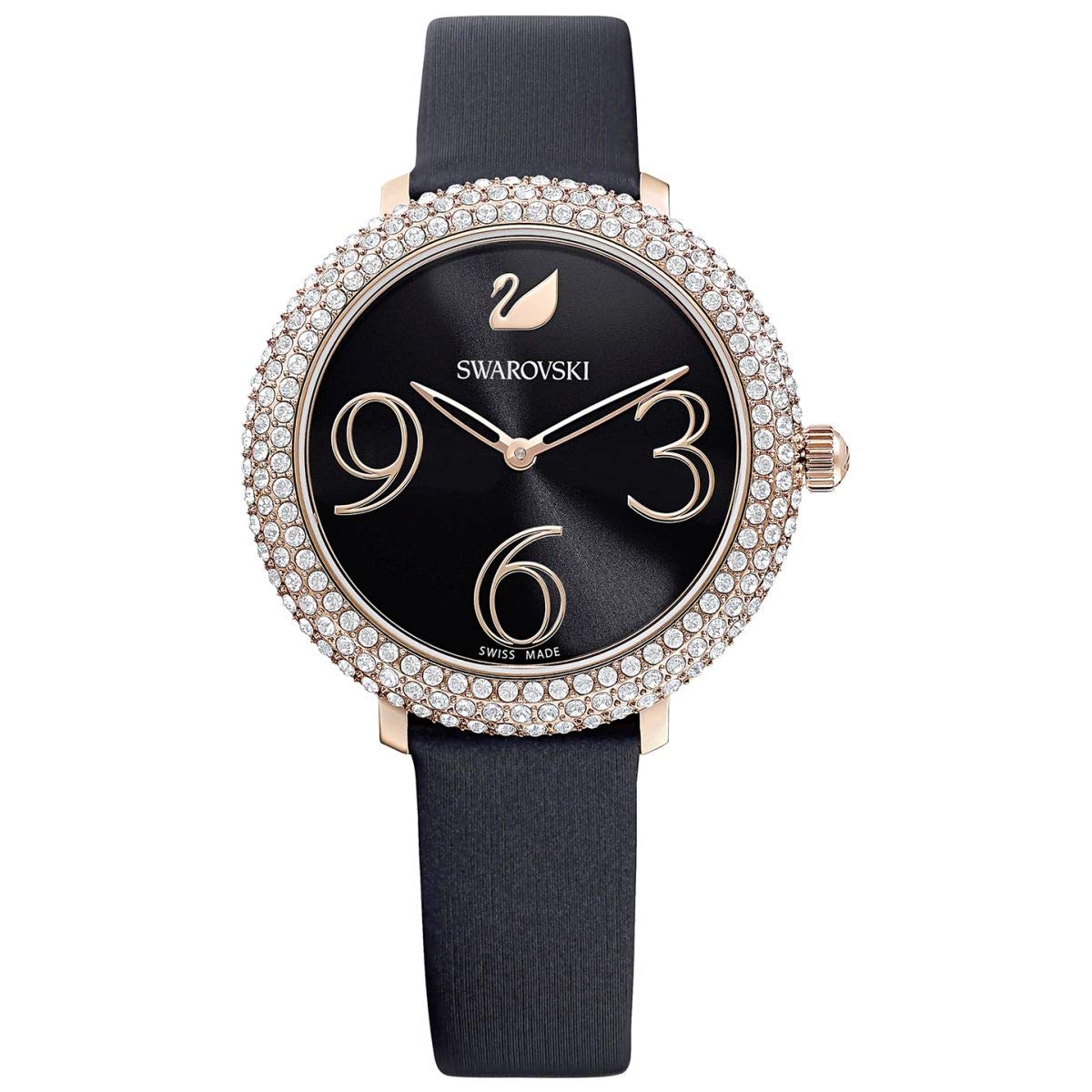 Swarovski Fashion watch, Leather strap, black sunray, rose-gold tone PVD stainless steel — product photo (5484058)