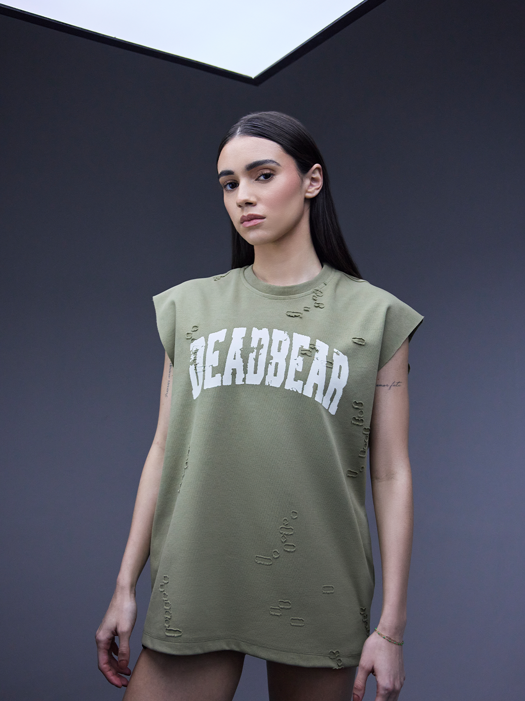 Distressed Olive Tank by DEADBEAR