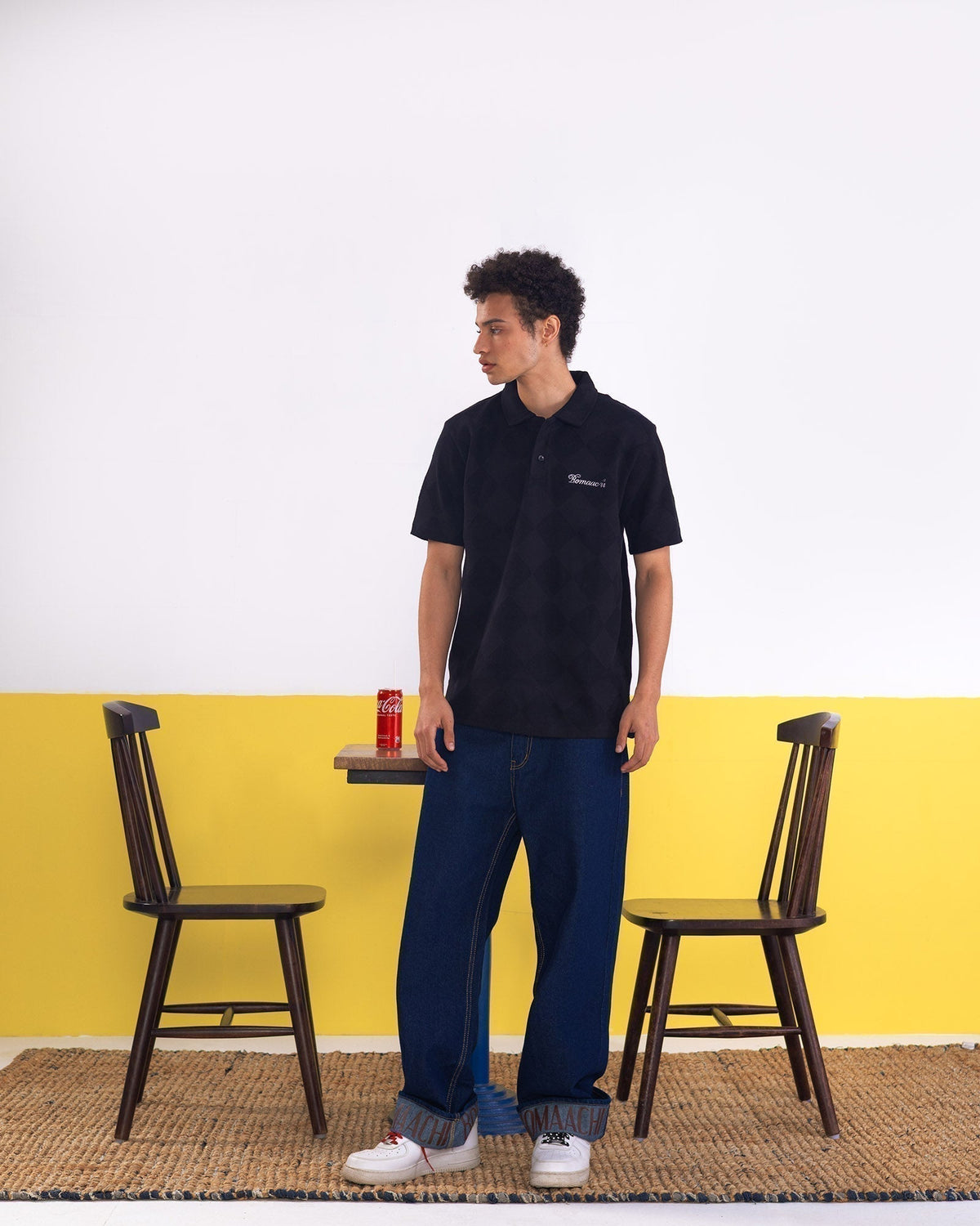 Textured Polo Black T-shirt (Regular Fit) by BOMAACHI