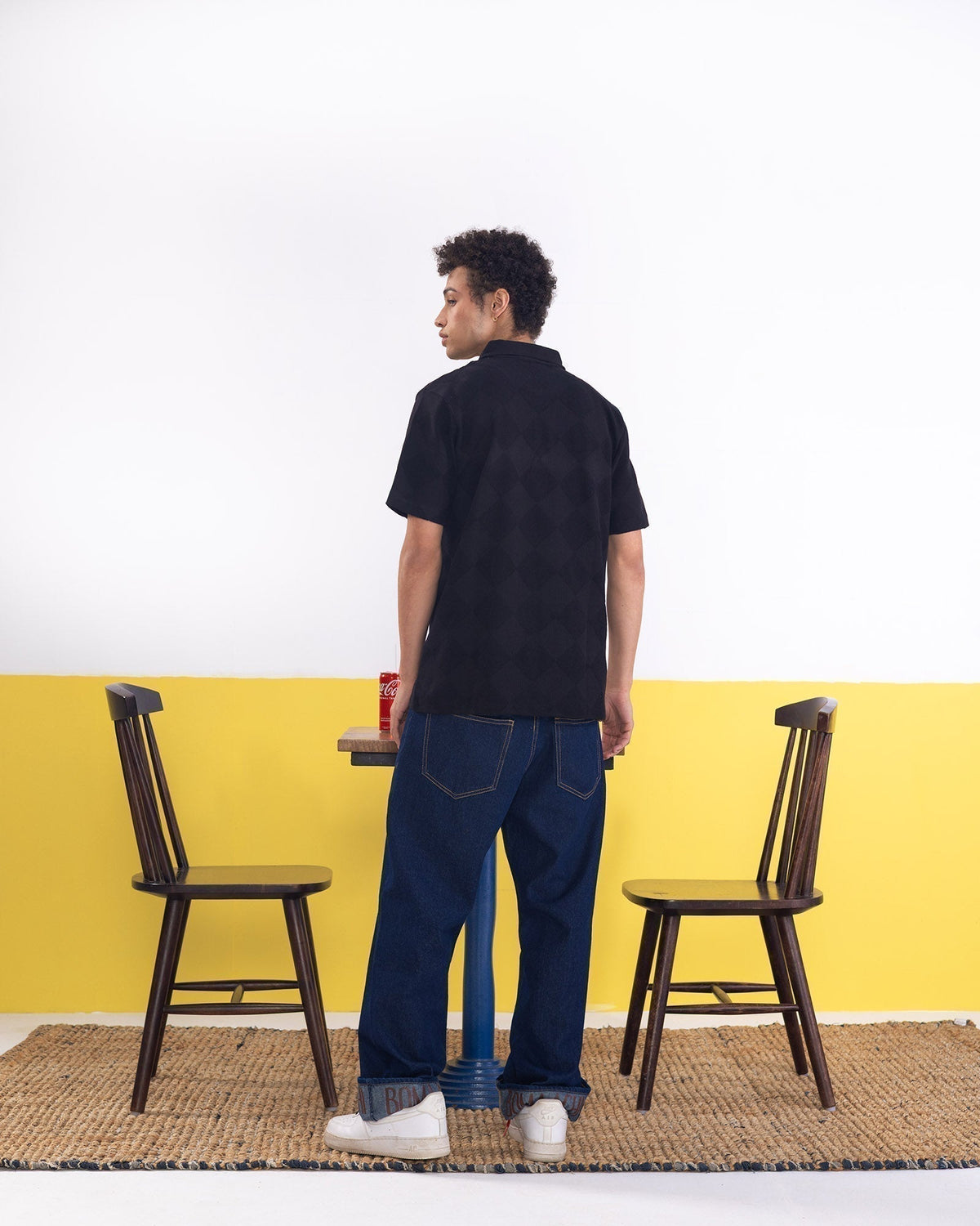 Textured Polo Black T-shirt (Regular Fit) by BOMAACHI