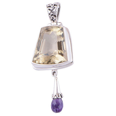 Lemon Quartz, Amethyst 925 Sterling Silver Pendant - R300296-95