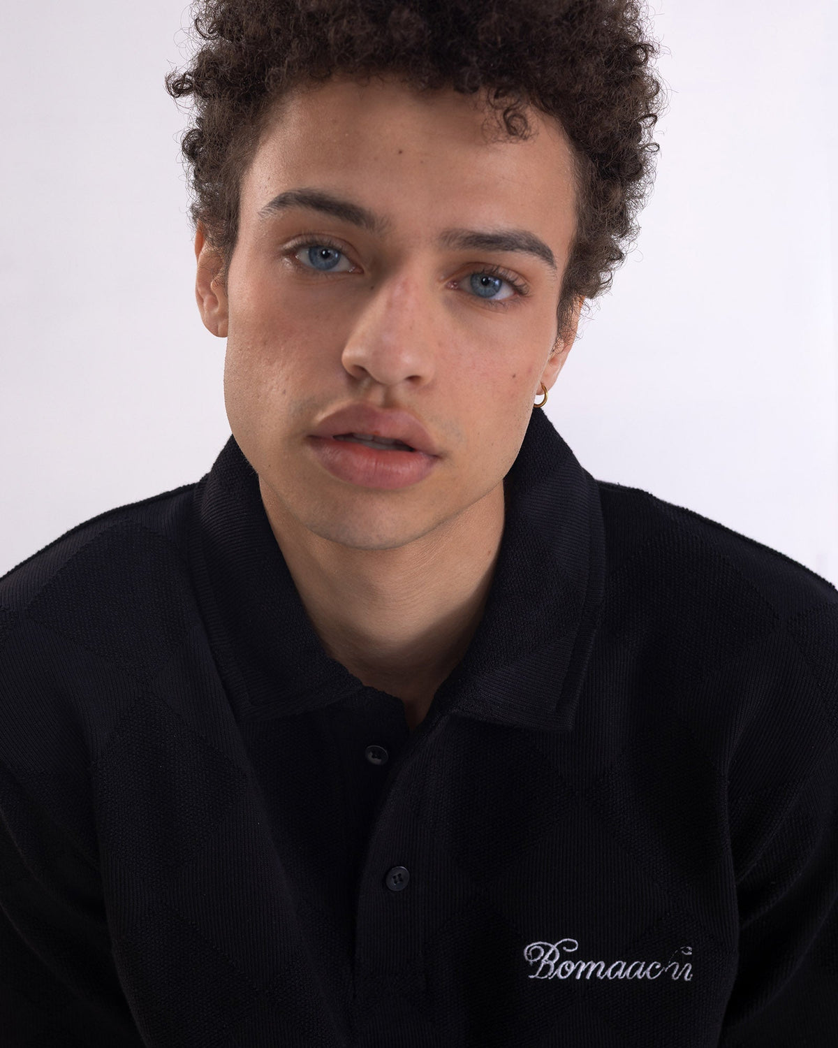 Textured Polo Black T-shirt (Regular Fit) by BOMAACHI