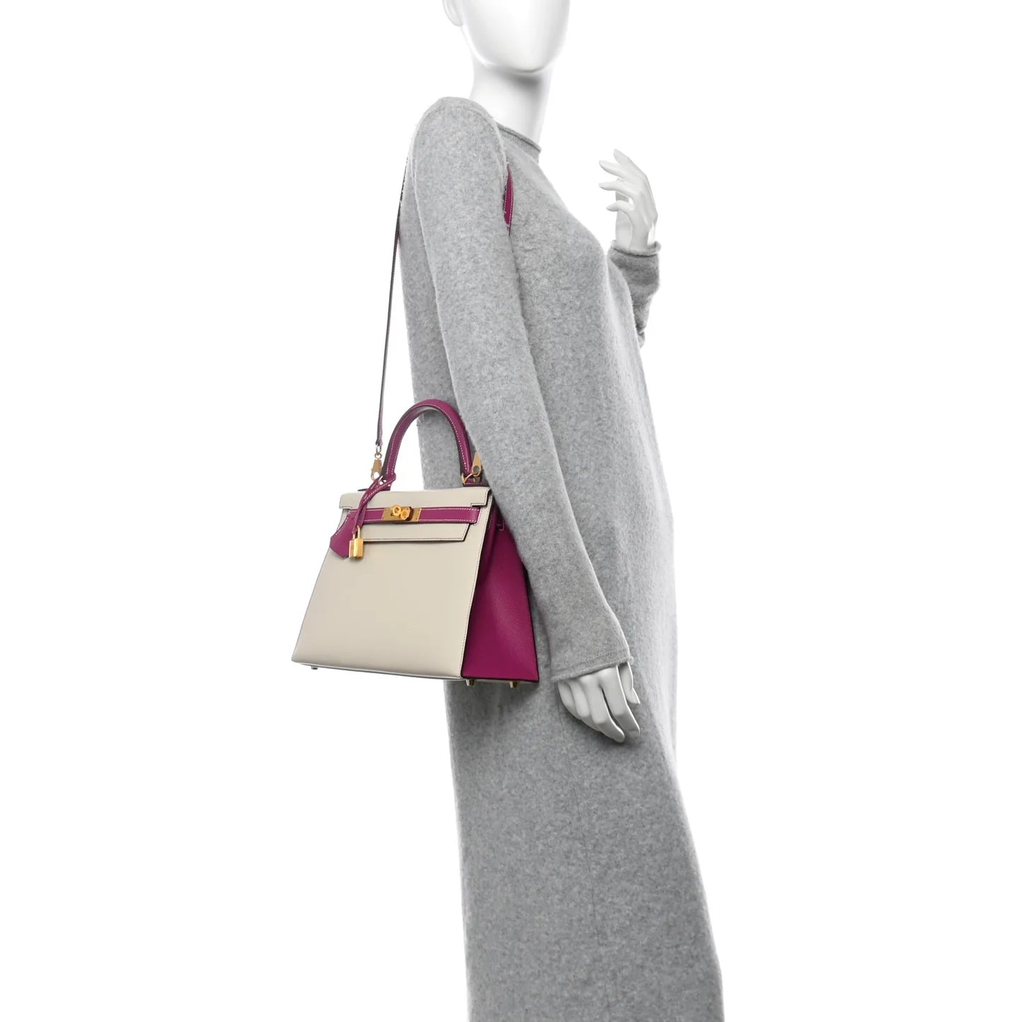 Hermès Horseshoe Kelly Sellier 28 – Craie & Rose Pourpre (2018, Gold Hardware)