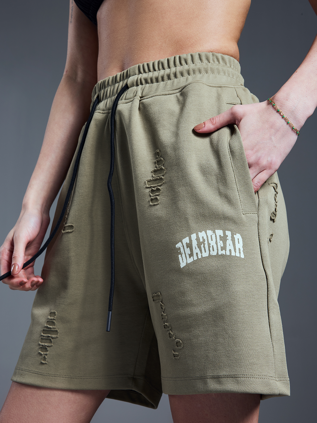 Distressed Olive Shorts by DEADBEAR