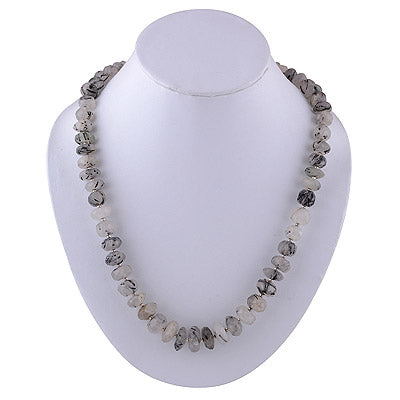 925 Sterling Silver Black Rutile Cut Stone Necklace - R6800001-93