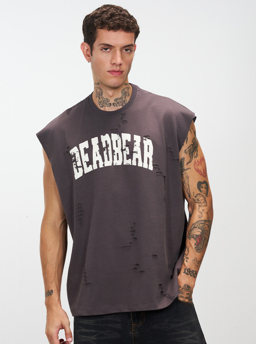 Distressed Ash Grey Tank by DEADBEAR