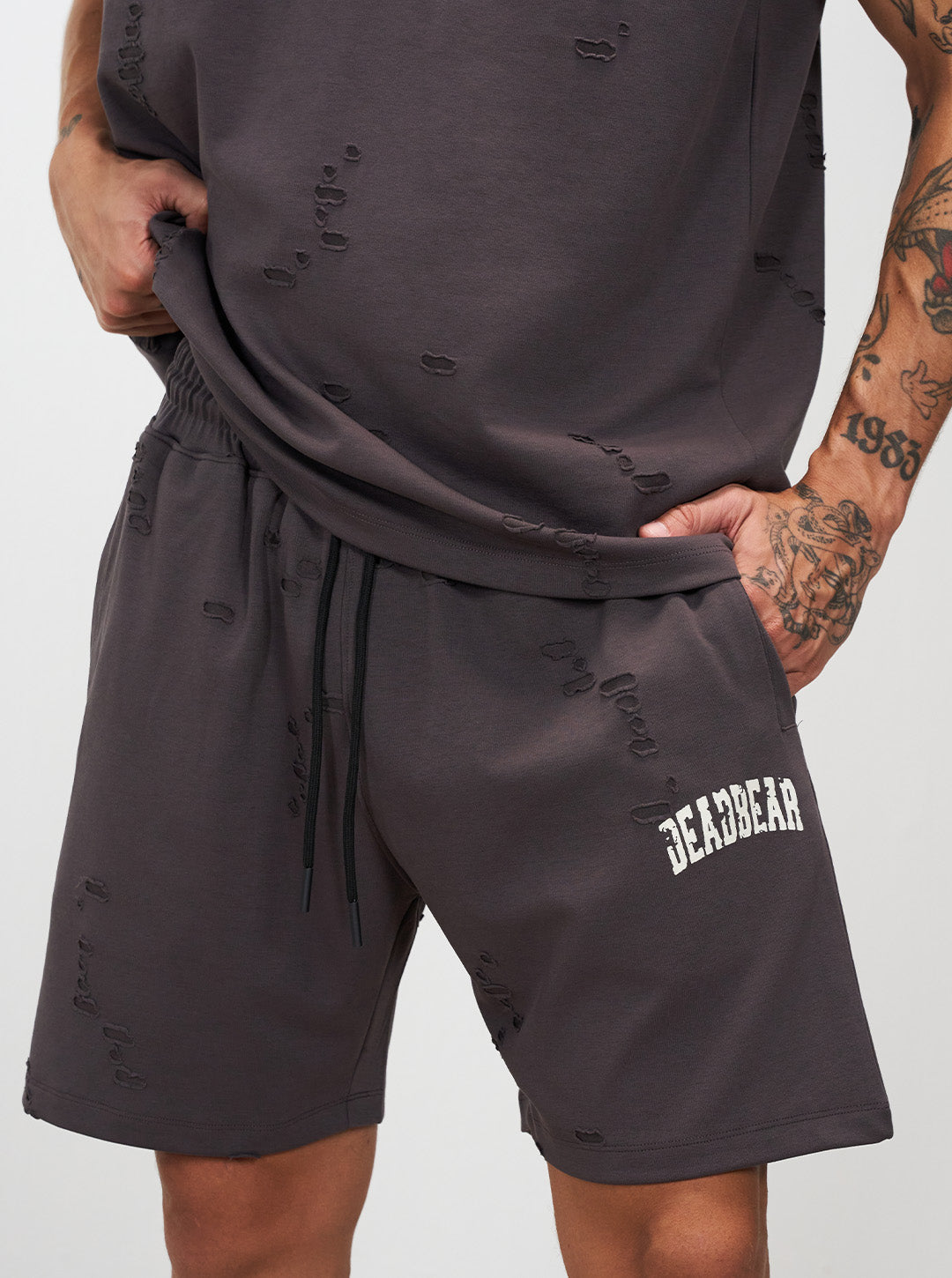 Distressed Ash Grey Shorts by DEADBEAR