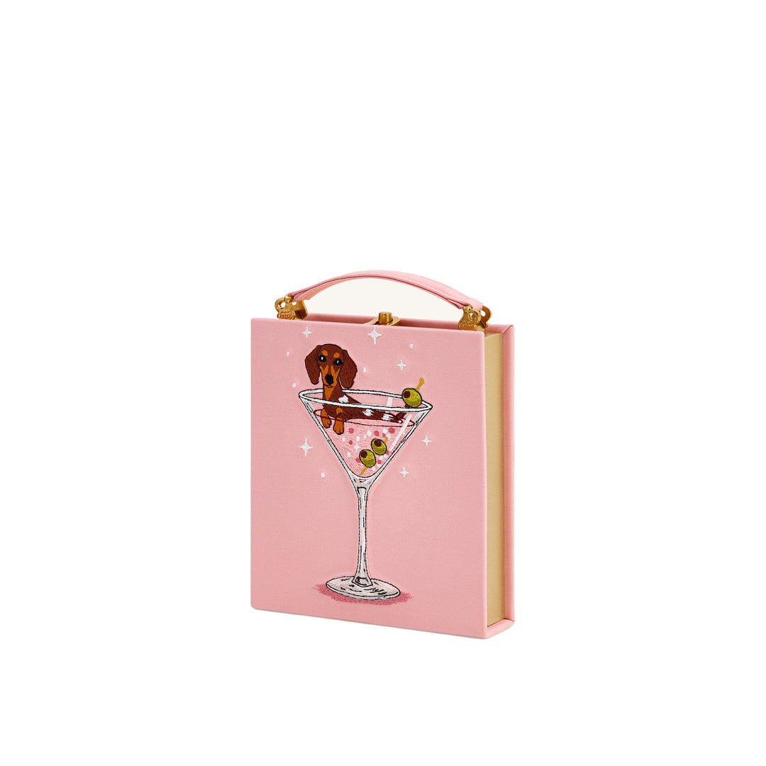 JW PEI Taya Wine Glass Puppy Pattern Book Shape Clutch Bag - Pink by JW PEI