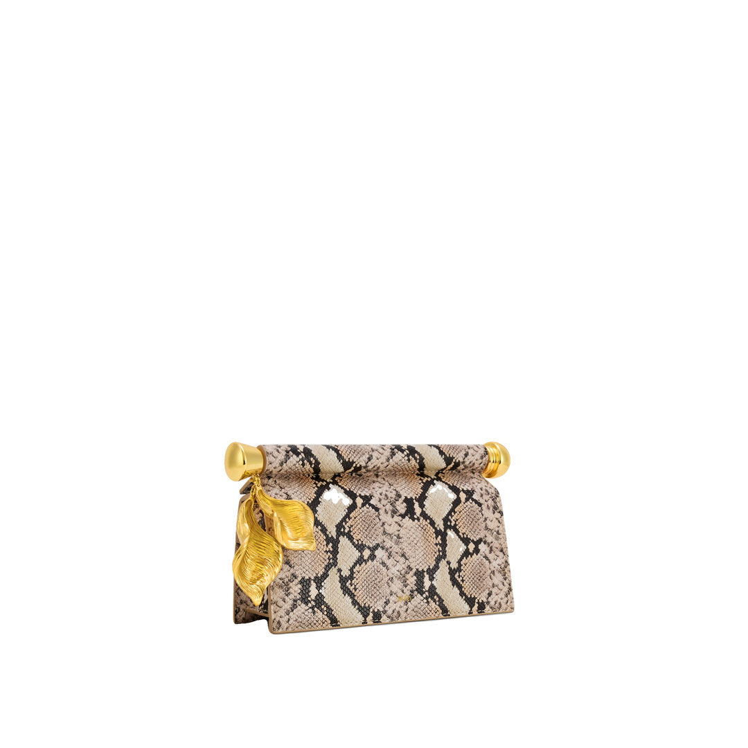 JW PEI Holly Metal Pendant Embellished Snakeskin Clutch - Apricot by JW PEI