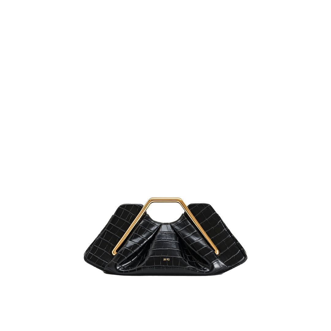 JW PEI Lila Faux Croc-Effect Metal Frame Clutch - Black by JW PEI