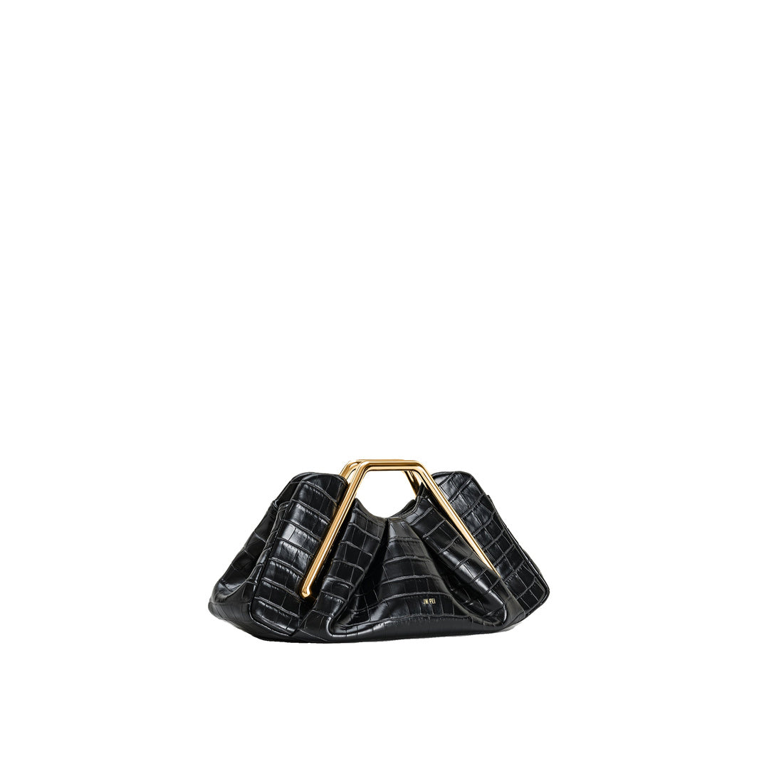 JW PEI Lila Faux Croc-Effect Metal Frame Clutch - Black by JW PEI