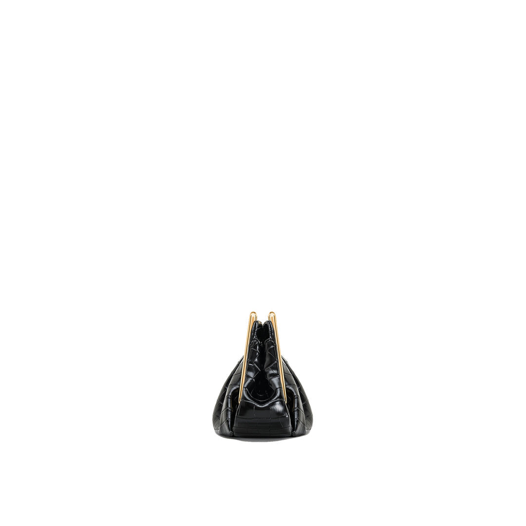 JW PEI Lila Faux Croc-Effect Metal Frame Clutch - Black by JW PEI