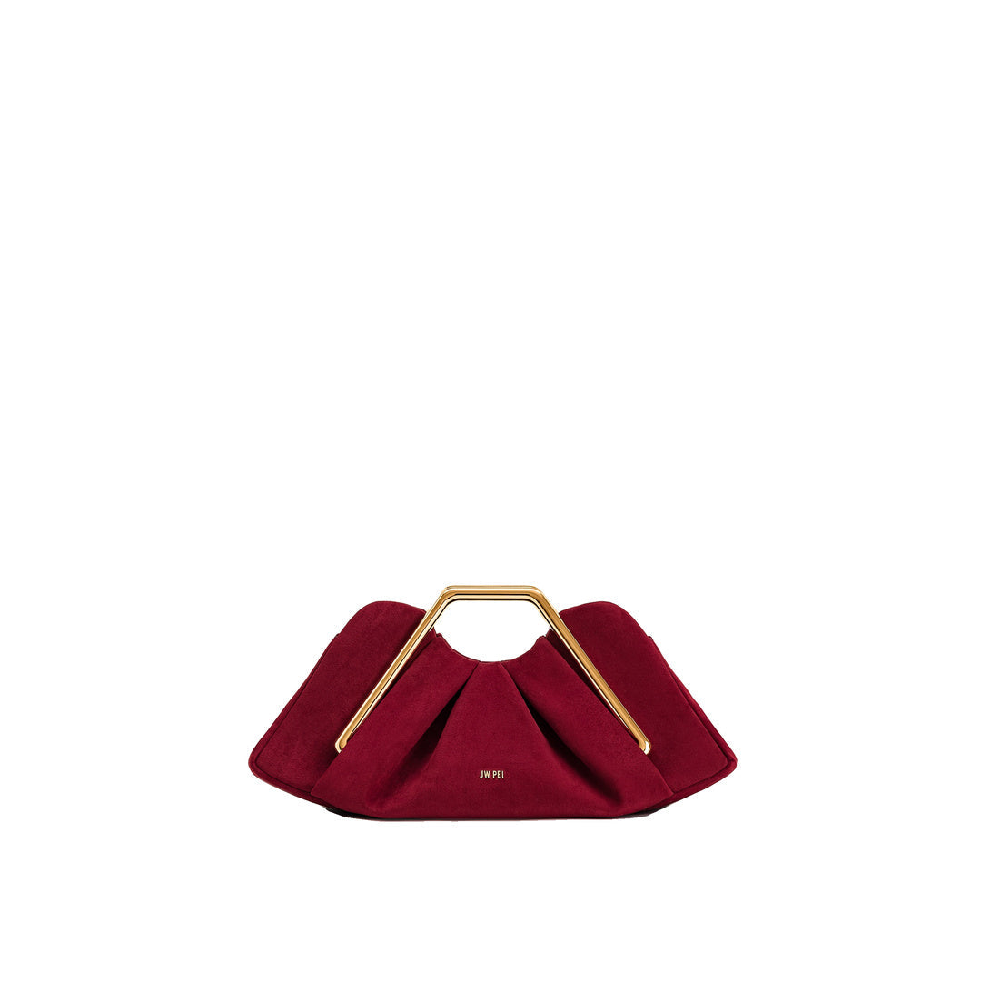 JW PEI Lila Faux Suede Metal Frame Clutch - Red by JW PEI