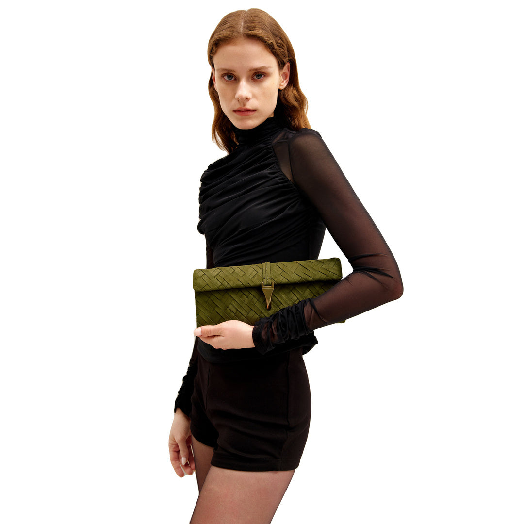 JW PEI Zaria Woven Clutch - Dark Olive by JW PEI