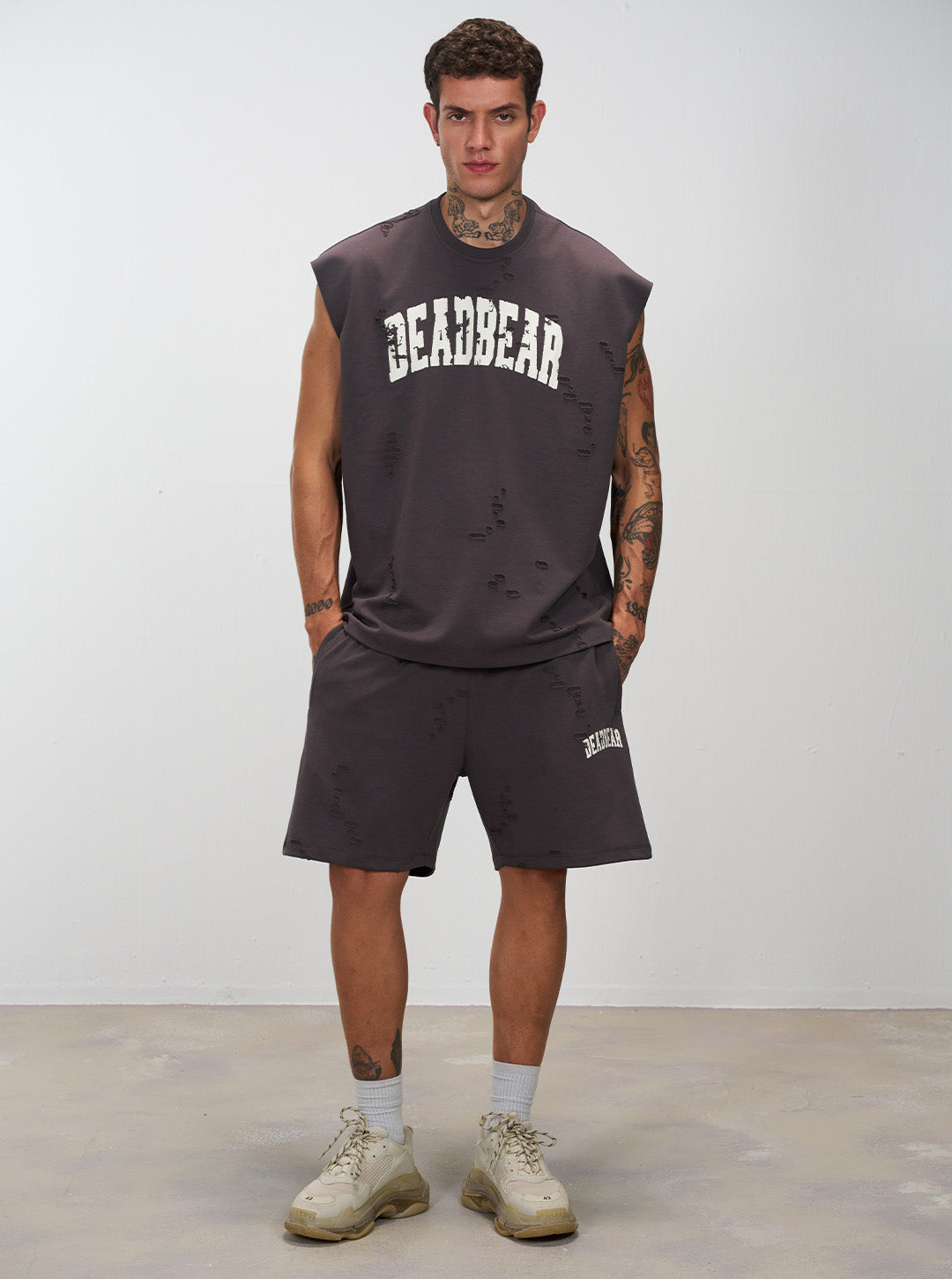 Distressed Ash Grey Shorts by DEADBEAR
