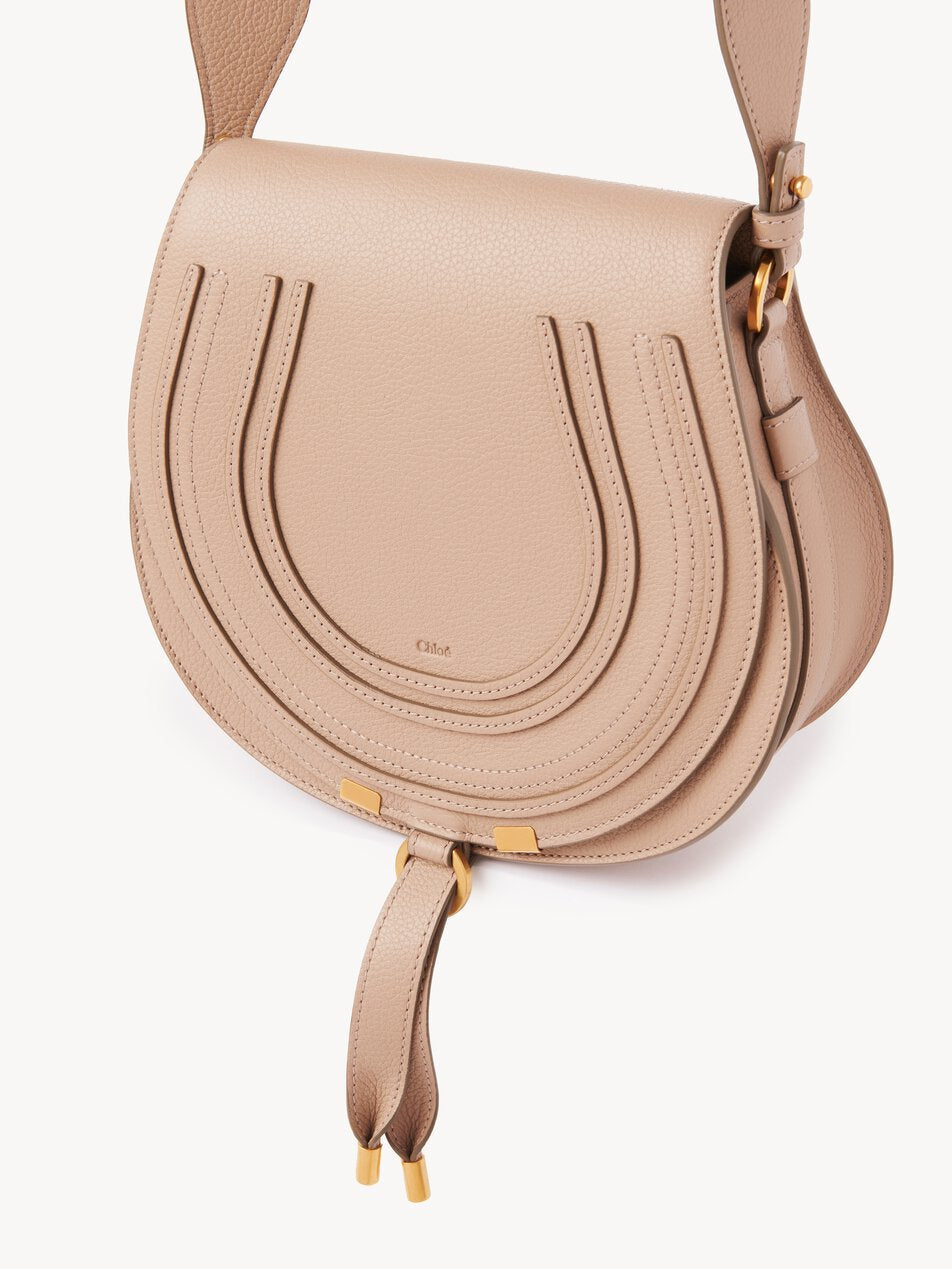 CHLOE Marcie saddle bag in grained leather Deep Beige by CHLOE