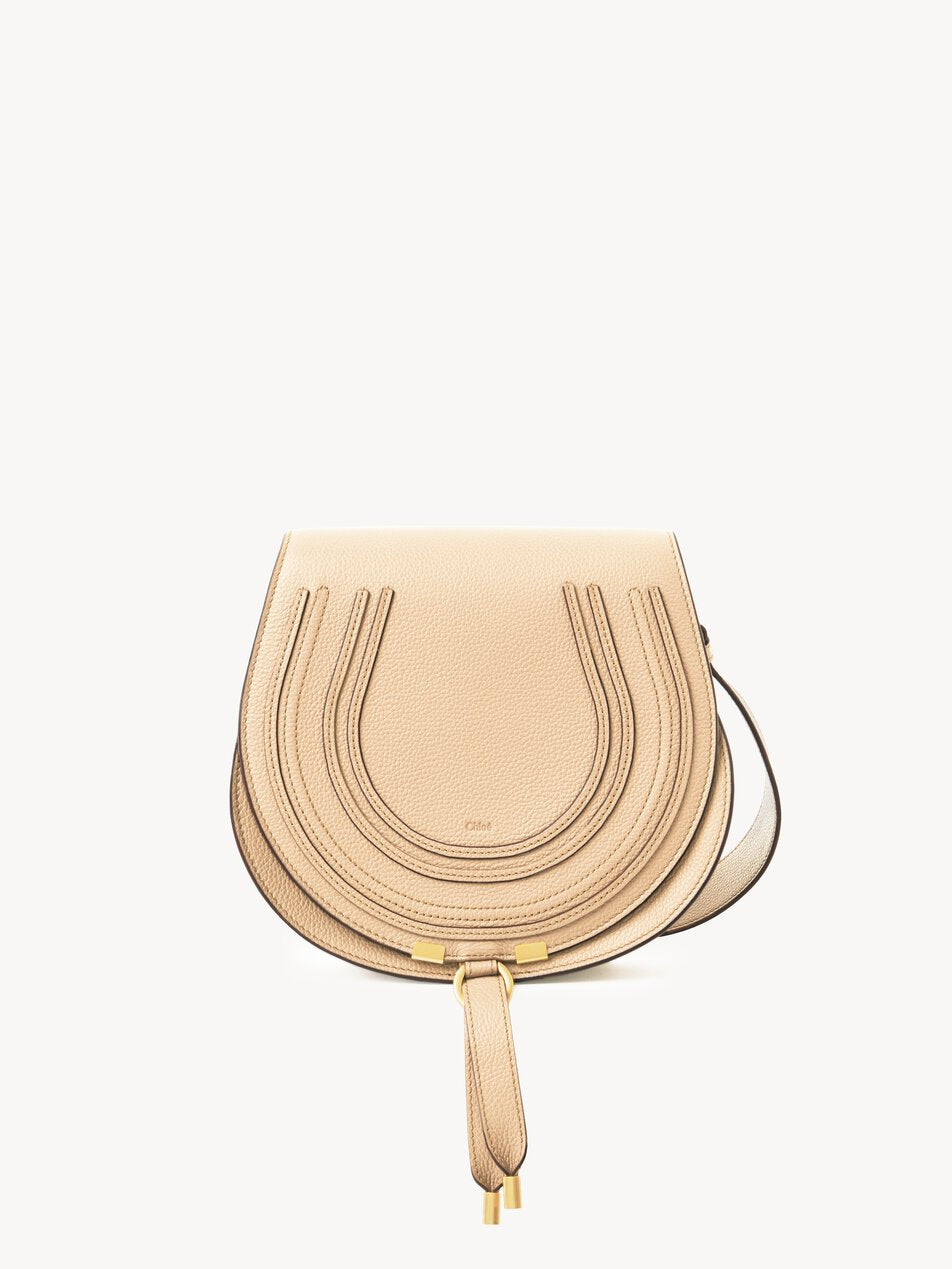 CHLOE Marcie saddle bag in grained leather Petal Beige by CHLOE