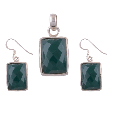 925 Sterling Silver Green Onyx Pendant Sets - R3600111-30