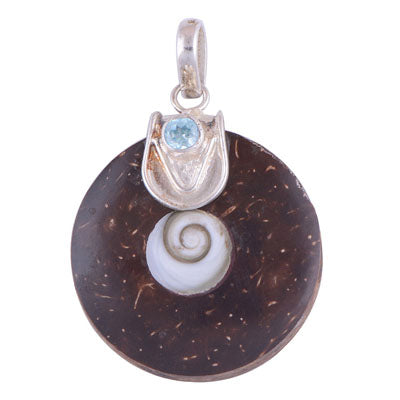 Blue Topaz,Shell,Shiva Eye 925 Sterling Silver Pendant - R100893-48