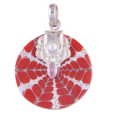 Shell, Pink Cubic Zirconia, Pearl 925 Sterling Silver Pendant - R100899-32