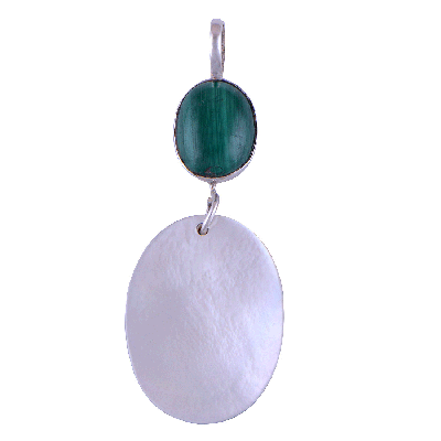 Malachite, Mother Of Pearl 925 Sterling Silver Pendant - main product photo (R100310-7)