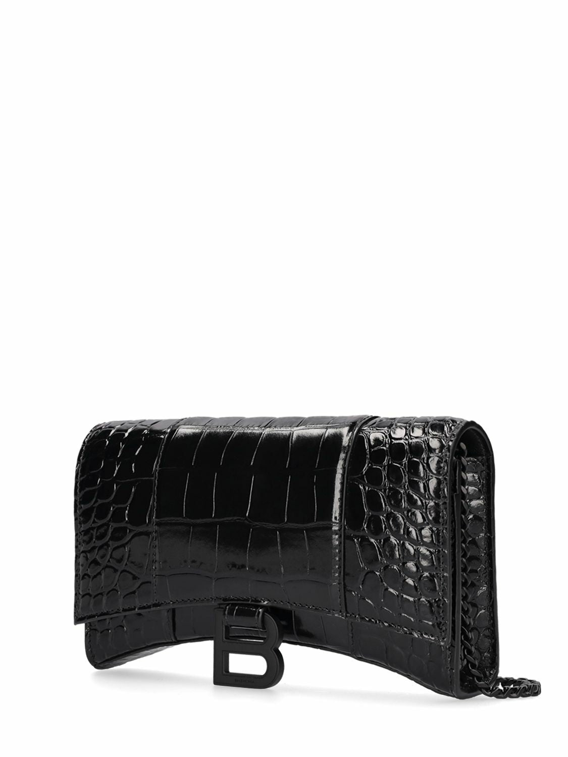 Balenciaga Hourglass Embossed Leather Chain Wallet – Blac