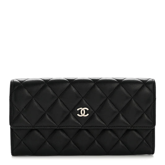 Chanel Lambskin Quilted Large Flap Wallet – Black - Zeuskicks